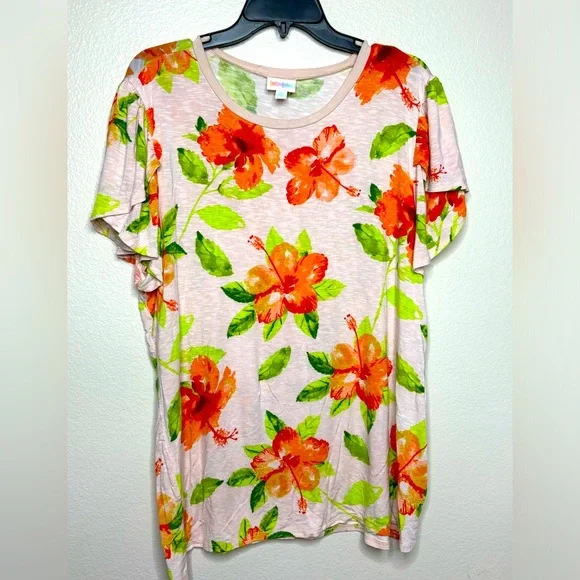 LulaRoe Orange Floral Short Sleeve Top - Picture 1 of 4